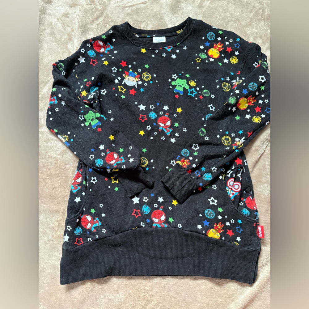 Marvel Black Sweatshirt with Colorful Superhero Graphics